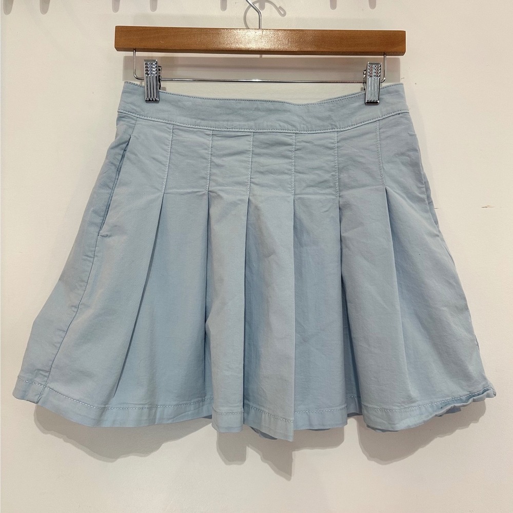 American Eagle Light Blue Pleated Mini Skirt Size 4 Cotton Blend School Girl